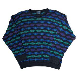 80s vintage wavy abstract 3D stripe sweater woven pattern 90s bright multicolour